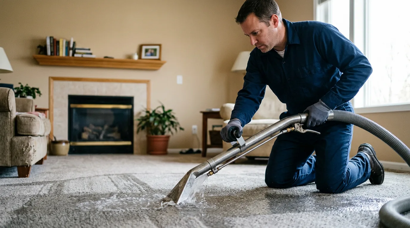 Water damage restoration technician working near Lebo, KS